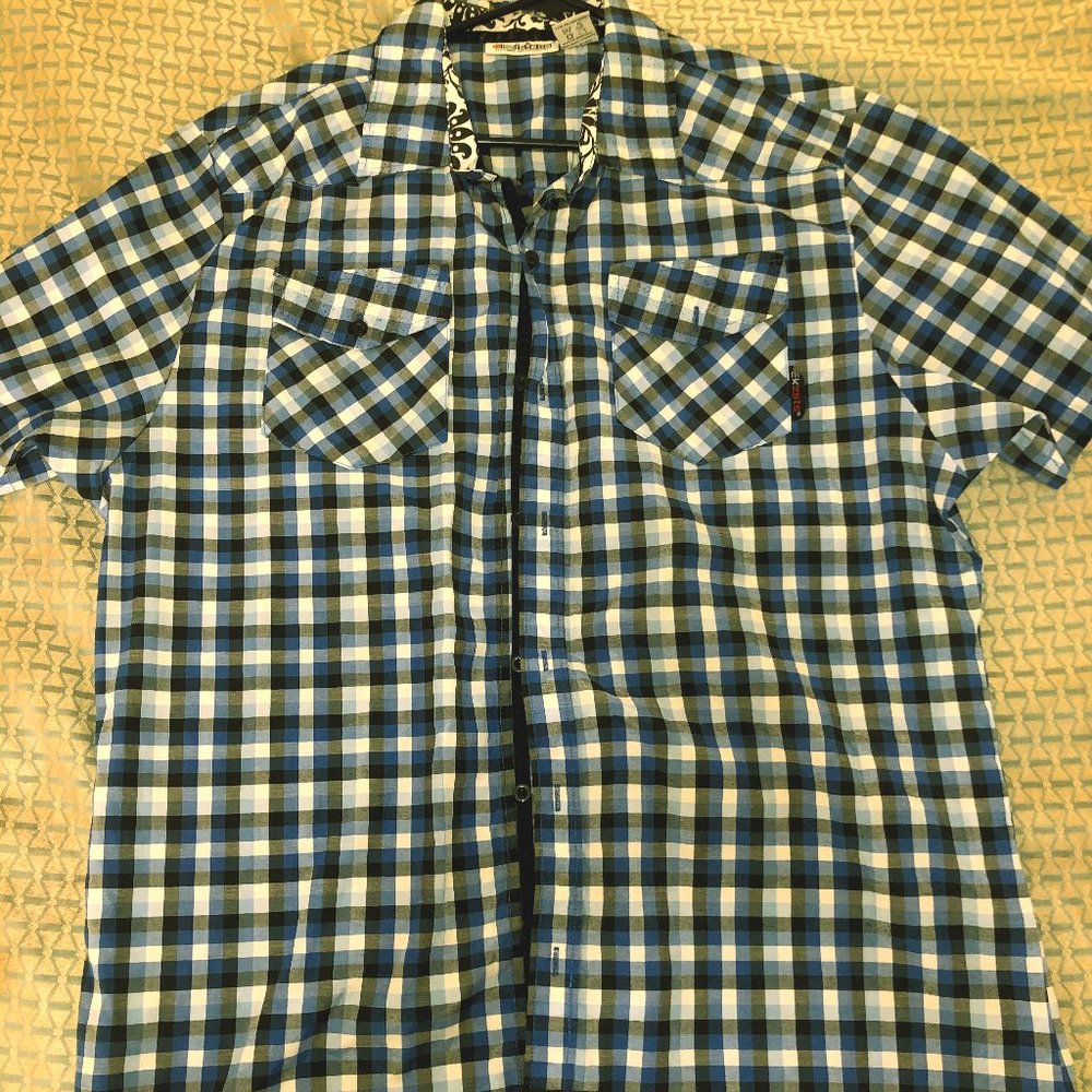 Navy blue, button down shirt